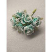 Цветы из ткани 3,5-4 см в пучках (6 шт) цв. бело-бирюзовый, цена за пучок